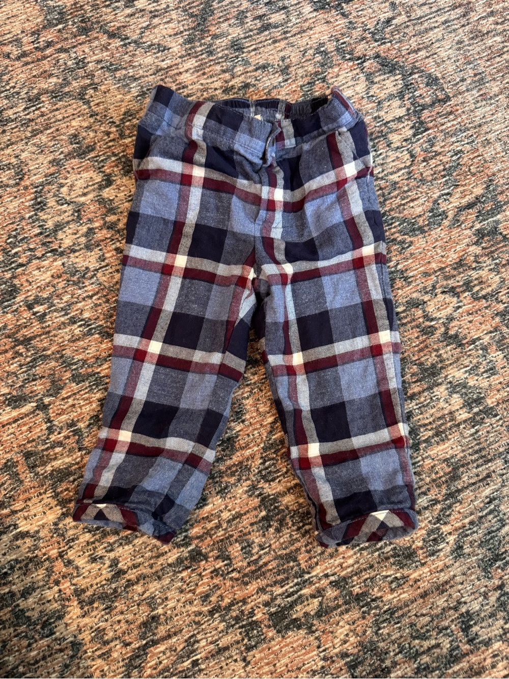 Janie & Jack Toddler Plaid Flannel Pants - Navy, Light Blue & Burgundy
